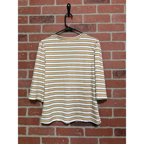 Jules & Leopold White and Gold Striped V-Neck Top - L - Picture 5 of 5